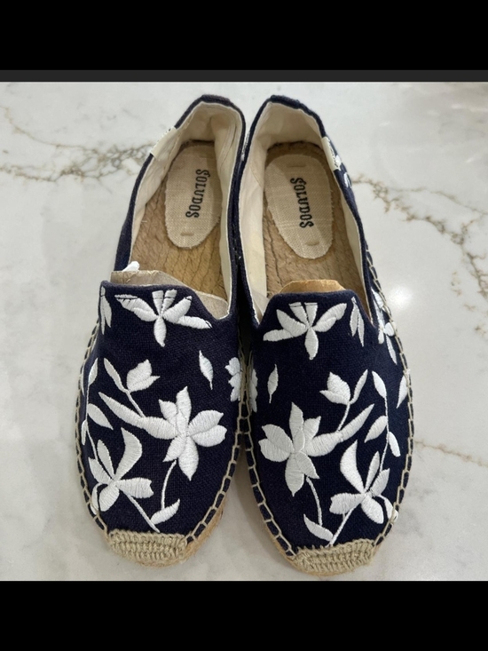 Soludos Shoes - Soludos Navy and White Floral Embroidered Espadrille Slip-Ons